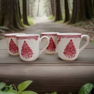 Johnson Bros Old Britain Castles Pink Christmas Tree Mugs Set of 4